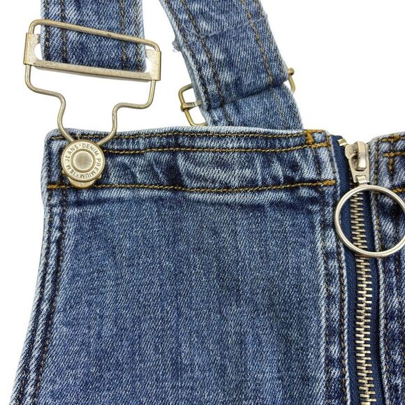 I&M Black Label Full Zip Front Jean Overall Dress Denim Street Edgy Biker S M - Picture 5 of 14